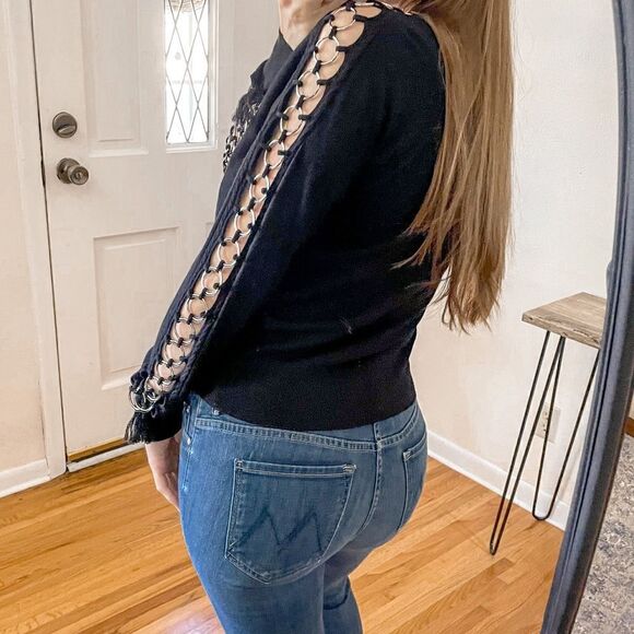 Jonathan Simkhai Ring Sleeve Round Neck Sweater Black - Picture 4 of 9